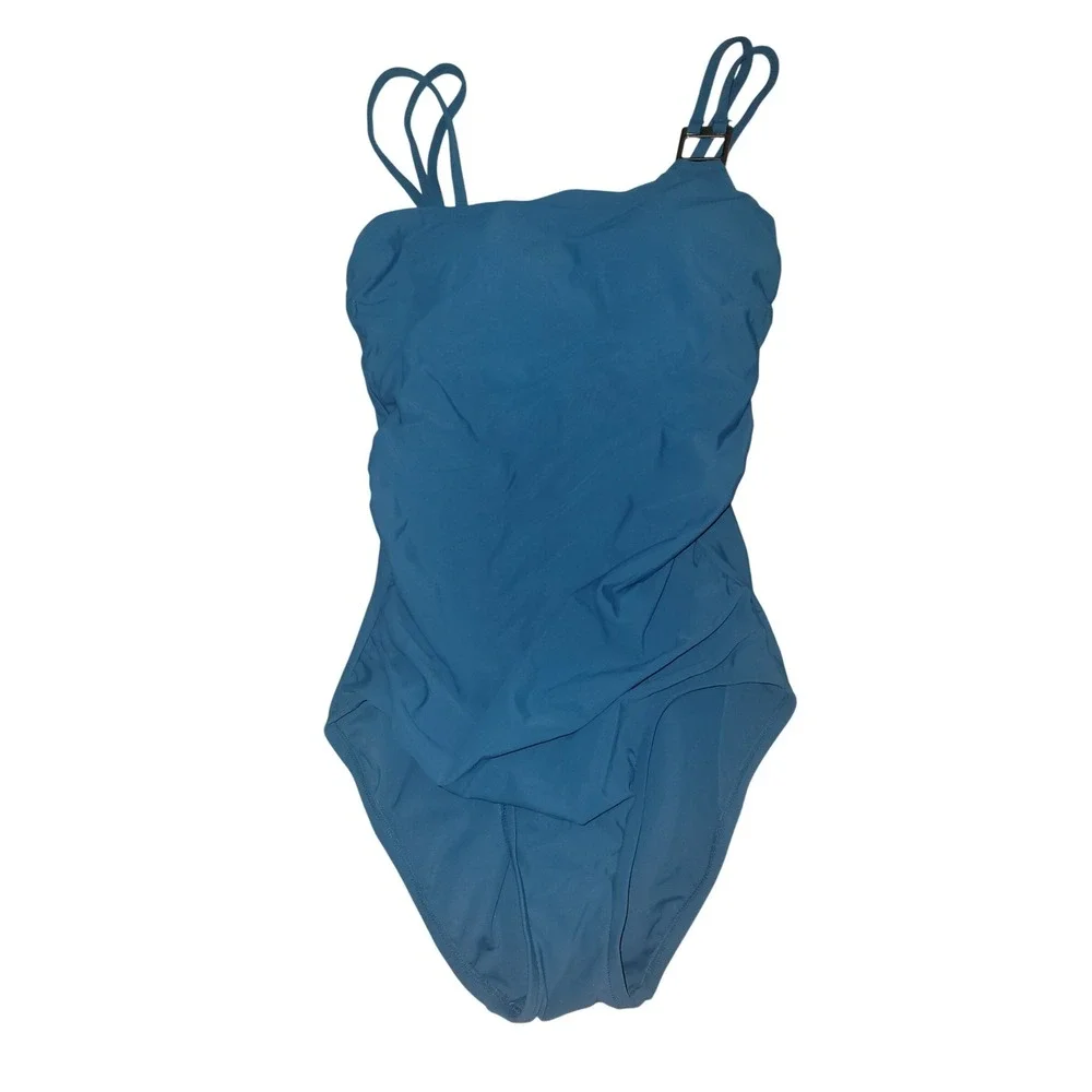 Aqua Green Teal Blue Ruched One Piece Swimsuit Buckle Detail 677452‎ S vacation